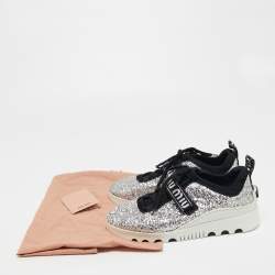 Pre Owned Miu Miu Silver/Black Glitter  Lace Up Sneakers Size 39.5