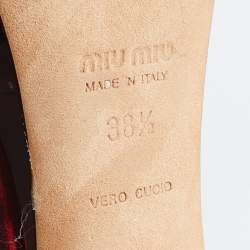 Pre Owned Miu Miu Red Suede Crystal Embellished Platform Ankle-Strap Sandals Size 38.5