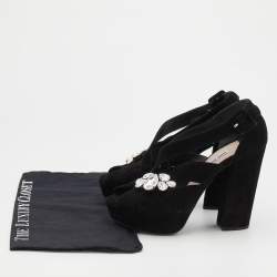 Miu Miu Black Suede Crystal Embellished Platform Sandals Size 38.5