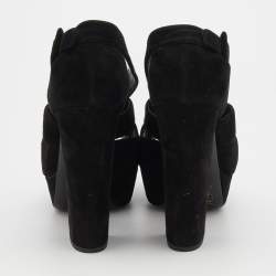 Miu Miu Black Suede Crystal Embellished Platform Sandals Size 38.5