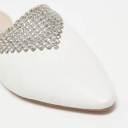 Miu Miu White Leather Crystal Embellished Mules Size 40