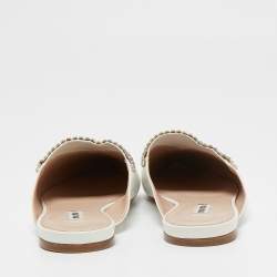 Miu Miu White Leather Crystal Embellished Mules Size 40