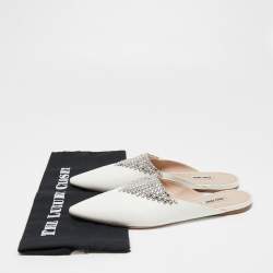 Miu Miu White Leather Crystal Embellished Mules Size 40