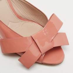 Miu Miu Peach Pink Patent Leather Bow Mules Size 39.5