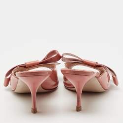 Miu Miu Peach Pink Patent Leather Bow Mules Size 39.5