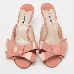 Miu Miu Peach Pink Patent Leather Bow Mules Size 39.5