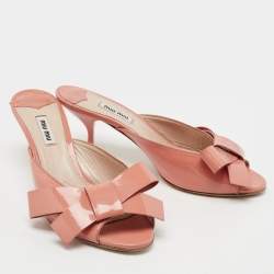 Miu Miu Peach Pink Patent Leather Bow Mules Size 39.5