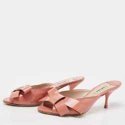 Miu Miu Peach Pink Patent Leather Bow Mules Size 39.5