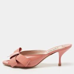 Miu Miu Peach Pink Patent Leather Bow Mules Size 39.5