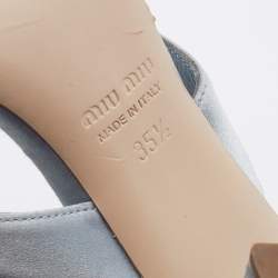 Pre Owned Miu Miu Grey Crystal And Pearl Embellished Satin Block Heel Slide Sandals Size 35.5