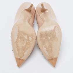 Miu Miu Beige Patent Leather Crystal and Pearl Embellished Pointed Toe Pumps Size 37.5