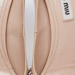 Miu Miu Beige Patent Leather Crystal and Pearl Embellished Pointed Toe Pumps Size 37.5