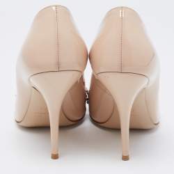 Miu Miu Beige Patent Leather Crystal and Pearl Embellished Pointed Toe Pumps Size 37.5