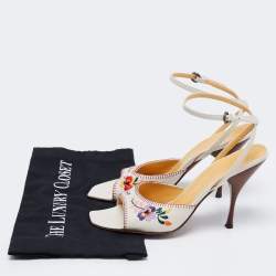 Miu Miu Off-White Leather Floral Embroidery Ankle Strap Sandals Size 39