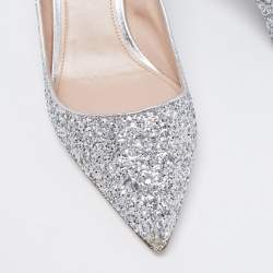 Miu Miu Metallic Silver Glitter Pointed Toe Embellished Block Heel Pumps Size 40