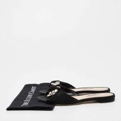 Miu Miu Black Fabric Crystal Embellished Knot Flat Slide Sandals Size 38