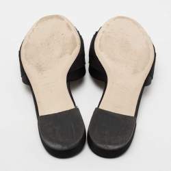 Miu Miu Black Fabric Crystal Embellished Knot Flat Slide Sandals Size 38