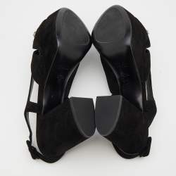 Miu Miu Black Suede Crystal Embellished Block Heel Platform Sandals Size 37.5