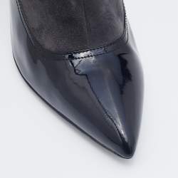 Miu Miu Grey/Black Patent Leather and Suede Bow Ankle Booties Size 38