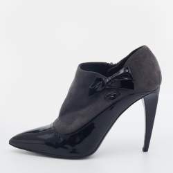 Miu Miu Grey/Black Patent Leather and Suede Bow Ankle Booties Size 38