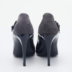 Miu Miu Grey/Black Patent Leather and Suede Bow Ankle Booties Size 38