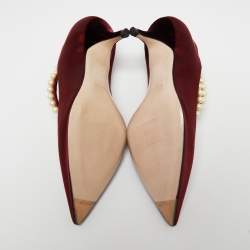 Miu Miu Burgundy Satin Faux Pearl Embellished Pumps Size 36