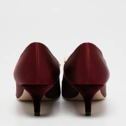 Miu Miu Burgundy Satin Faux Pearl Embellished Pumps Size 36