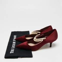 Miu Miu Burgundy Satin Faux Pearl Embellished Pumps Size 36