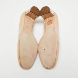 مملوكة مسبقًا Miu Miu Beige Patent Leather Crystal Embellished Block Heel Pumps Size 36