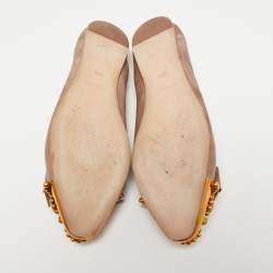 Pre Owned Miu Miu Brown Leather Crystal Embellished Ballet Flats Size 38.5