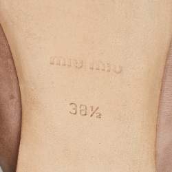 Pre Owned Miu Miu Brown Leather Crystal Embellished Ballet Flats Size 38.5