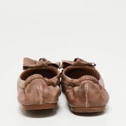Pre Owned Miu Miu Brown Leather Crystal Embellished Ballet Flats Size 38.5