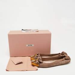 Pre Owned Miu Miu Brown Leather Crystal Embellished Ballet Flats Size 38.5
