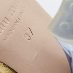 مملوكة مسبقًا Miu Miu Blue/Gold PVC and Leather Floral Embellished Sandals Size 37