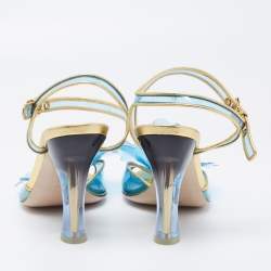 مملوكة مسبقًا Miu Miu Blue/Gold PVC and Leather Floral Embellished Sandals Size 37