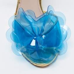 مملوكة مسبقًا Miu Miu Blue/Gold PVC and Leather Floral Embellished Sandals Size 37