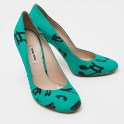 Miu Miu Green/Black Printed Fabric Pumps Size 39