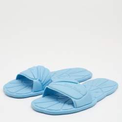 Pre Owned Miu Miu Light Blue Rubber Wavy Slippers Size 38