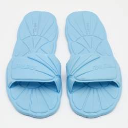 Pre Owned Miu Miu Light Blue Rubber Wavy Slippers Size 38