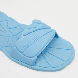 Pre Owned Miu Miu Light Blue Rubber Wavy Slippers Size 38