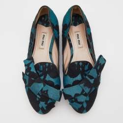 Miu Miu Blue/Black Jacquard Bow Embellished Smoking Slippers Size 38.5 
