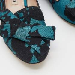 Miu Miu Blue/Black Jacquard Bow Embellished Smoking Slippers Size 38.5 