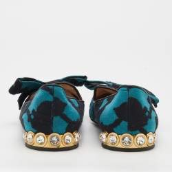 Miu Miu Blue/Black Jacquard Bow Embellished Smoking Slippers Size 38.5 