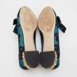 Miu Miu Blue/Black Jacquard Bow Embellished Smoking Slippers Size 38.5 