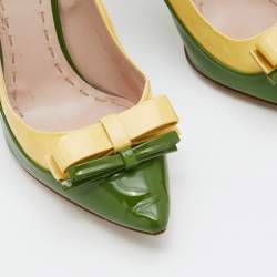 Miu Miu Green/Yellow Patent Leather Bow Pointed Toe Pumps Size 36
