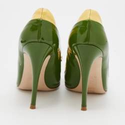 Miu Miu Green/Yellow Patent Leather Bow Pointed Toe Pumps Size 36