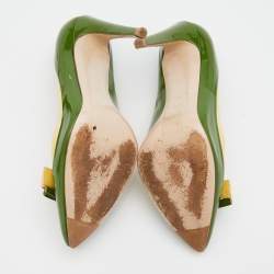 Miu Miu Green/Yellow Patent Leather Bow Pointed Toe Pumps Size 36
