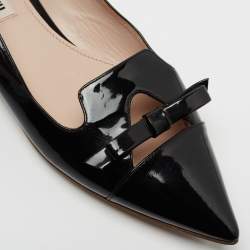 Pre Owned Miu Miu Black Patent Leather Bow Ballet Flats Size 38