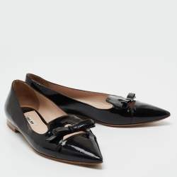 Pre Owned Miu Miu Black Patent Leather Bow Ballet Flats Size 38