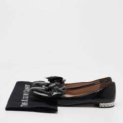 Pre Owned Miu Miu Black Patent Leather Bow Smoking Slippers Size 38.5
